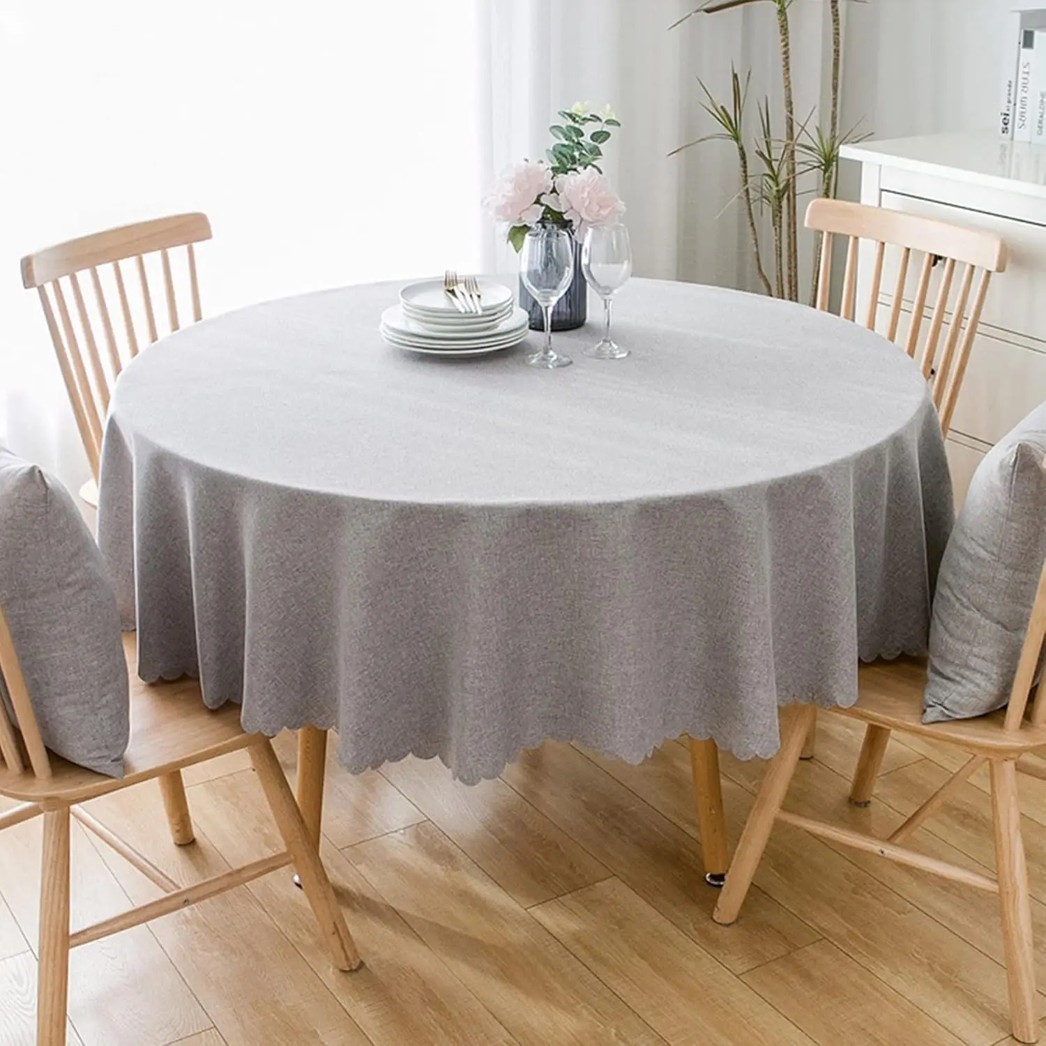 Round Waterproof Tablecloth Spill-Proof Washable Decorative Fabric Table Cover for Kitchen,Dining,Parties,Buffet,Wedding