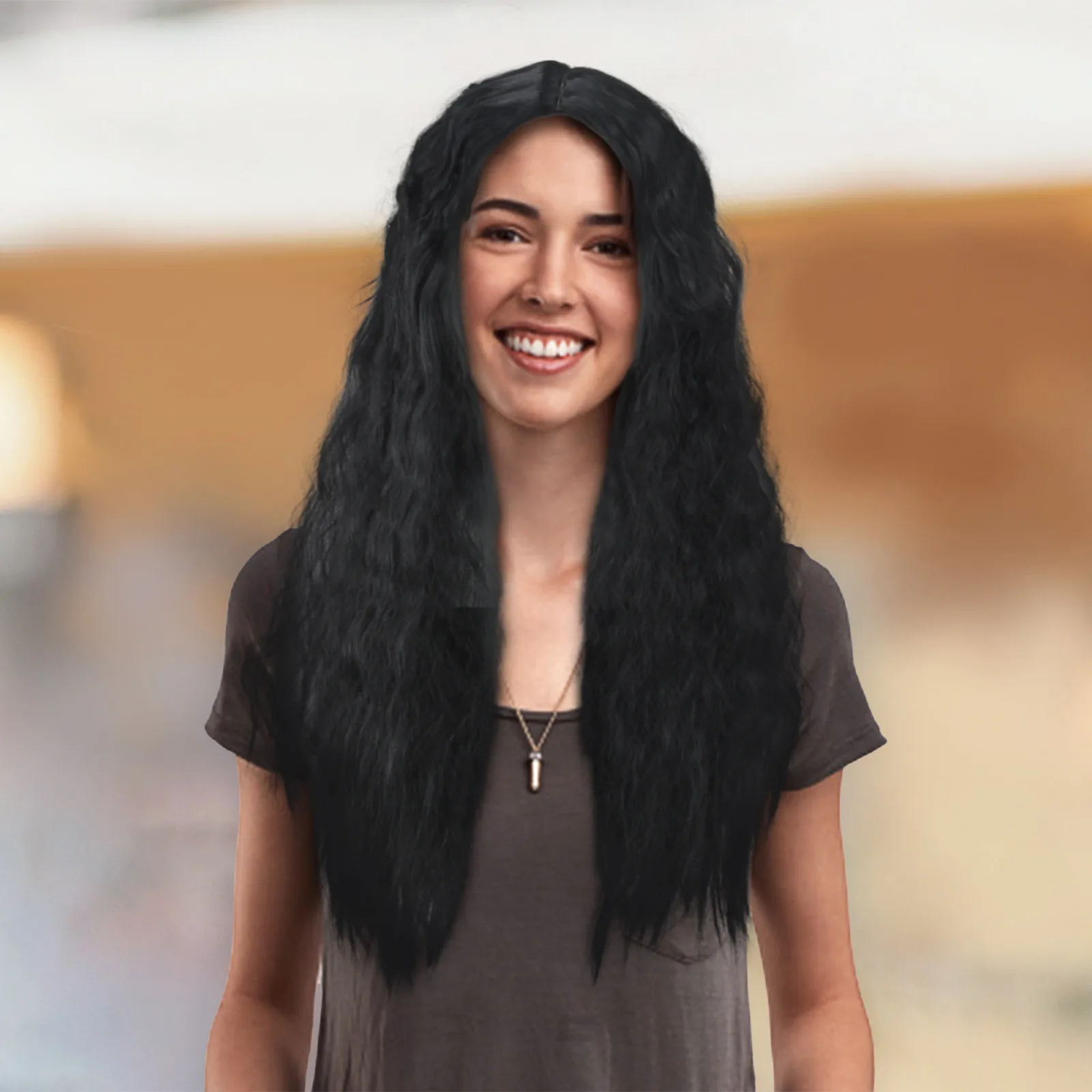 1pc Women'S Wig Headpiece High Temperature Silk Chemical Fiber Wig Black Long Curly Hair Style Cosplay Scene Popular Network