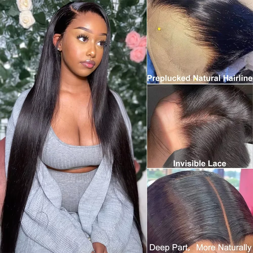 Osso Straight Lace Frontal Perucas, Cru Indiano Cabelo Humano, Pré Arrastado Transparente Lace Front Wig, 13x4, 13x6