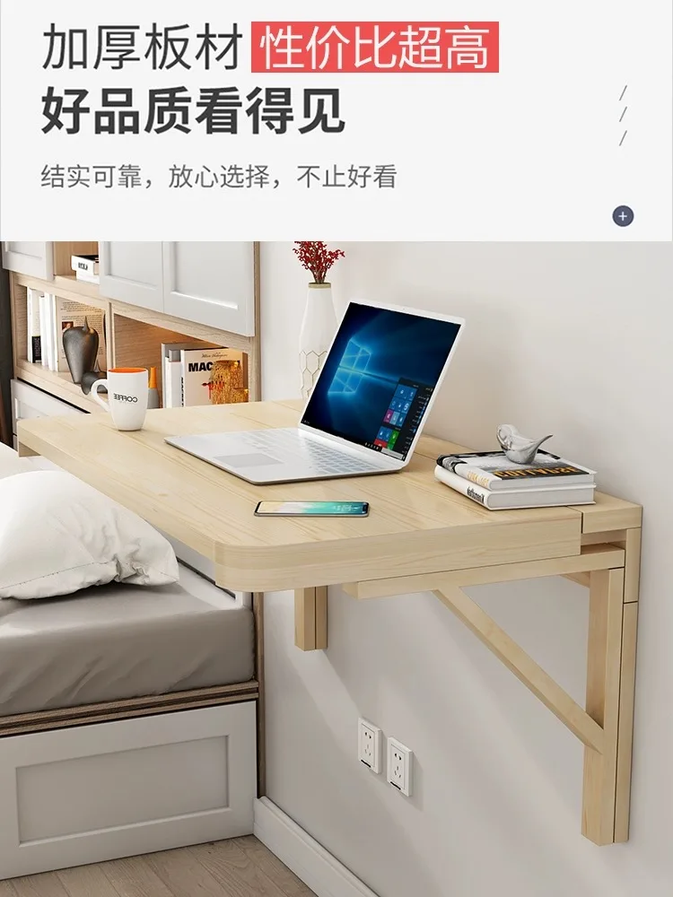 طاولة قابلة للطي من الخشب الصلب، طاولة معلقة على الحائط، جدار طعام، دراسة الكمبيوتر، معلقة على الحائط #3