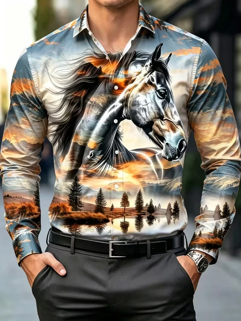 New Black Background Color Pop Sunflower 3D Printed Shirt American Retro men's Slim Fit Long Sleeved Floral Shirt