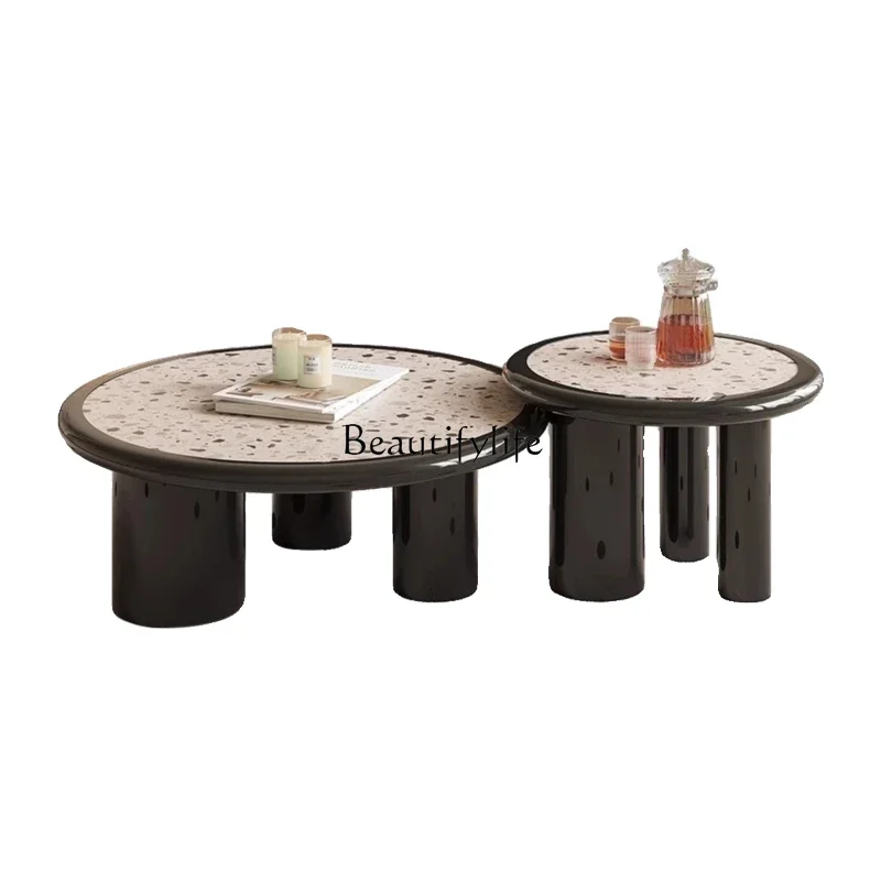 

FG52French style round terrazzo coffee table combination small apartment household