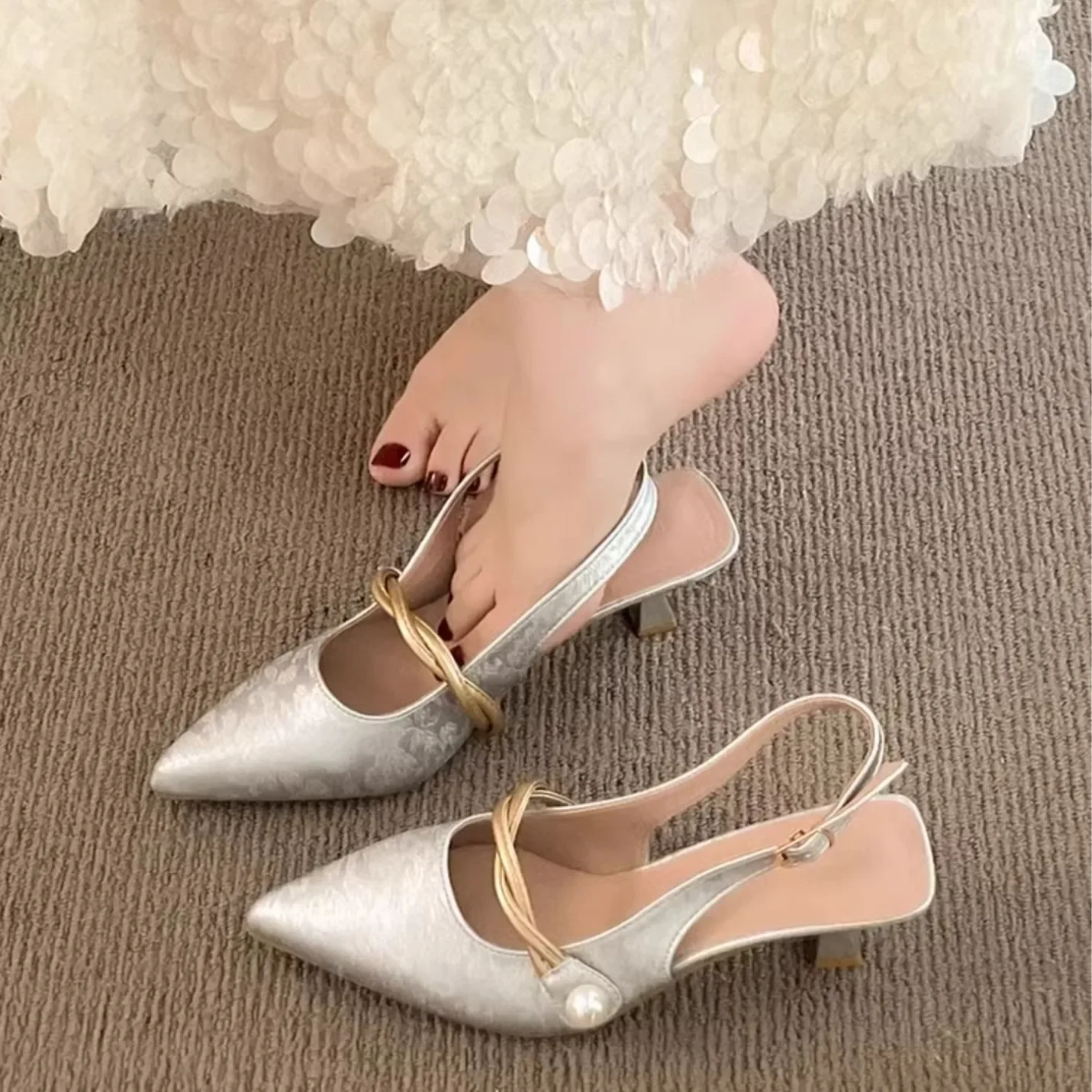 2024 New Summer Elegant High-Heeled Shoes With Fine Heel And Pointed Toe Stylish Women's Shoes New Chinese Style Sandals