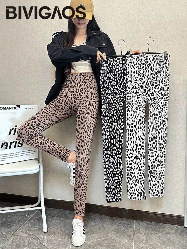 BIVIGAOS Spring Fall Summer New Leopard Leggings Women High Waist High Elastic Trend Fashion Seamless Sports Casual Leggings