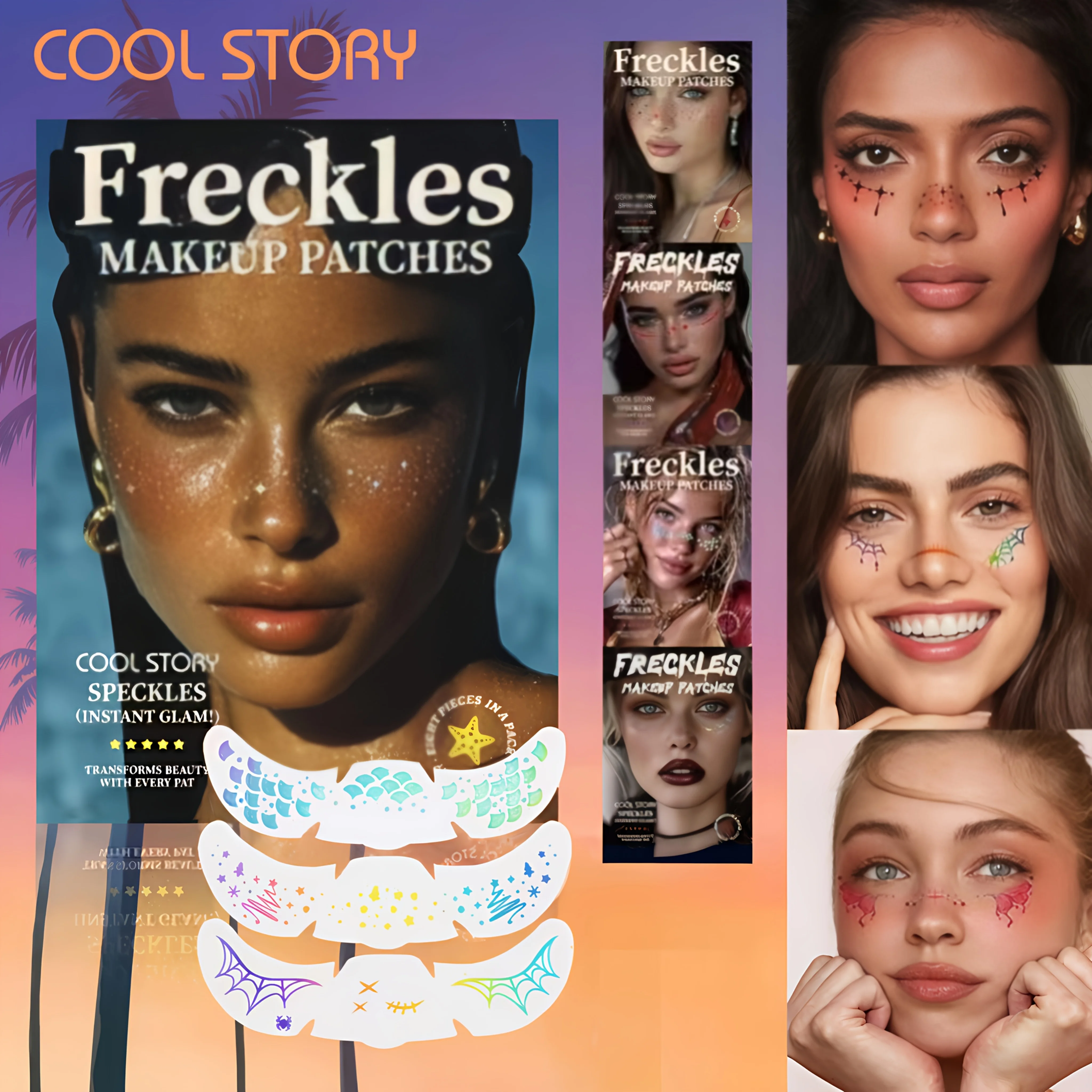 

12/14PCS Rose Gold Glitter Freckles Face Tattoo Stickers Metallic Star Dot Design Durable Adhesive for Christmas Party Makeup