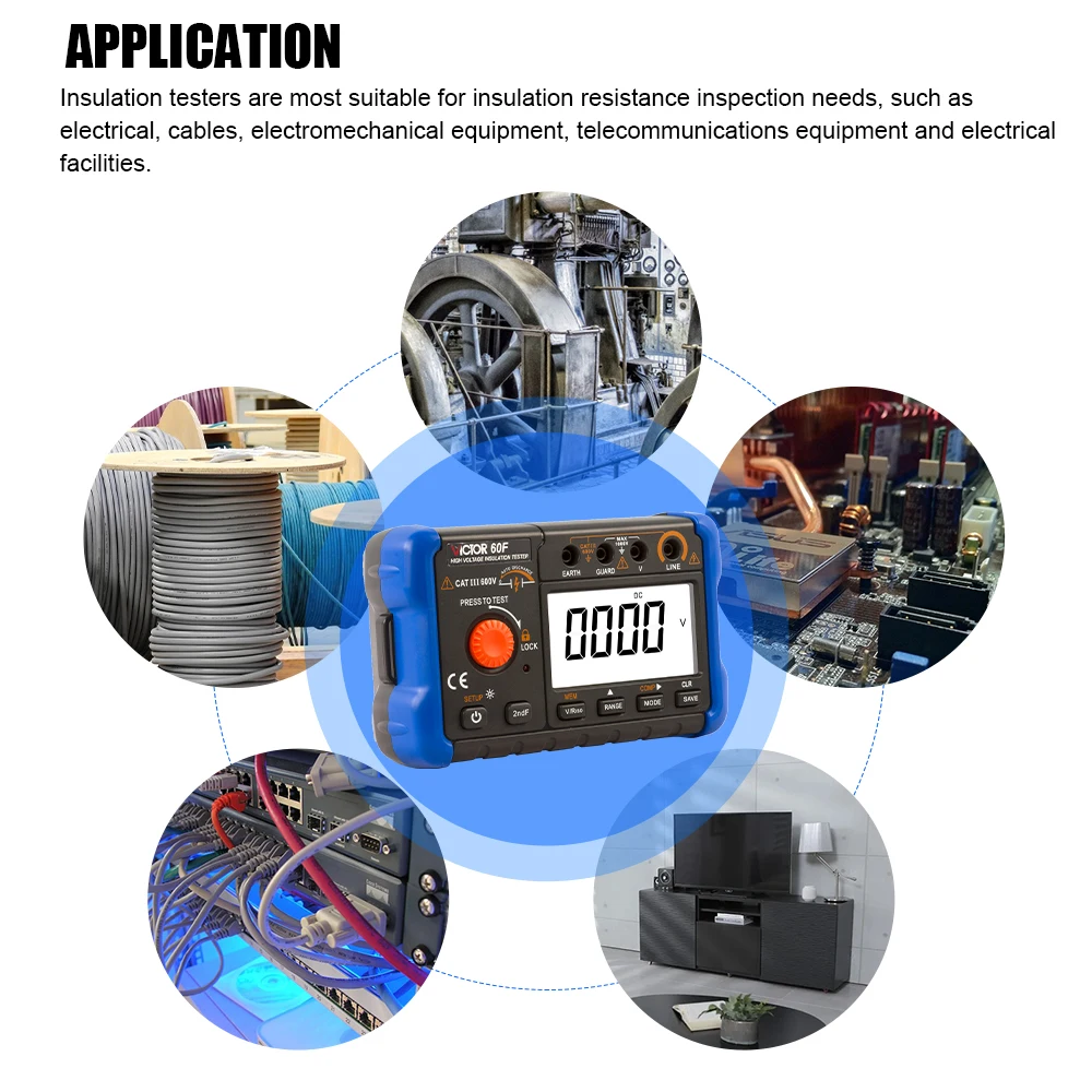 Victor 60F High Voltage Insulation Tester 50V 100V 250V 500V 1000V 2500V Motor Cable Ohm Megommeter 99.9GΩ Digital Megohmmeter