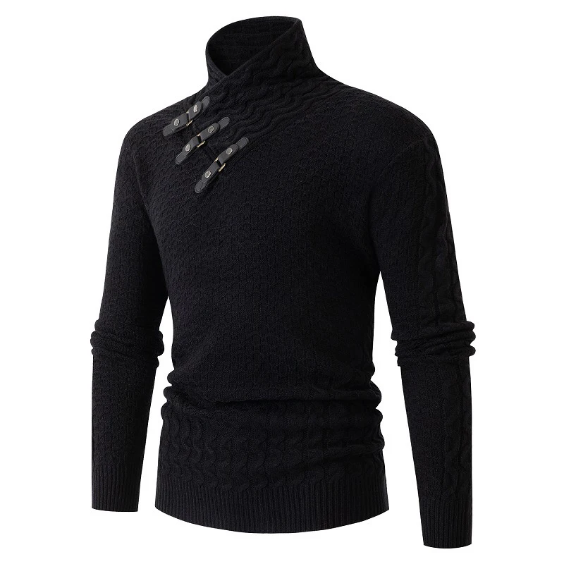 

2022 Autumn Winter Men's Long Sleeve Fashion Casual Turtleneck Knitted Top Personality Trendy Big Size Sweater Coat