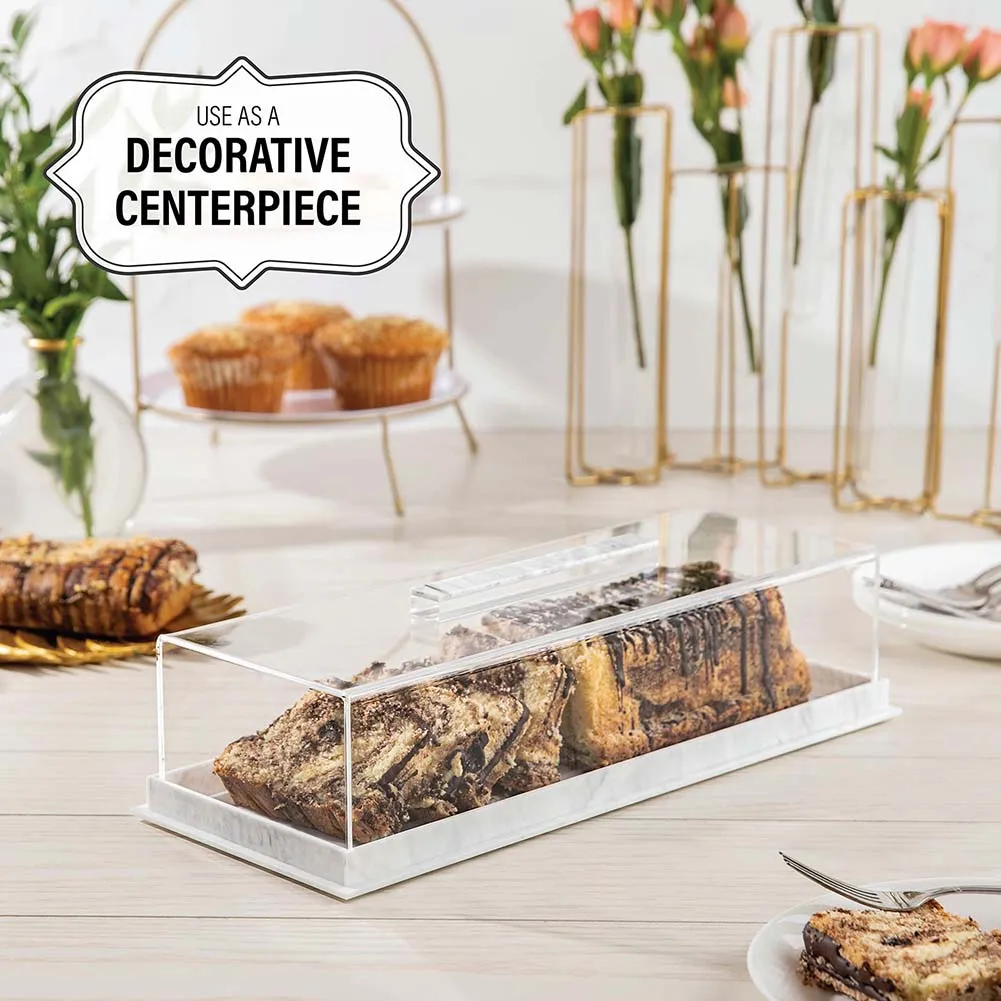 Modern Rectangular Cake Stand With Acrylic Lid For Showcasing Desserts At Birthdays, Holidays, And Celebrations
