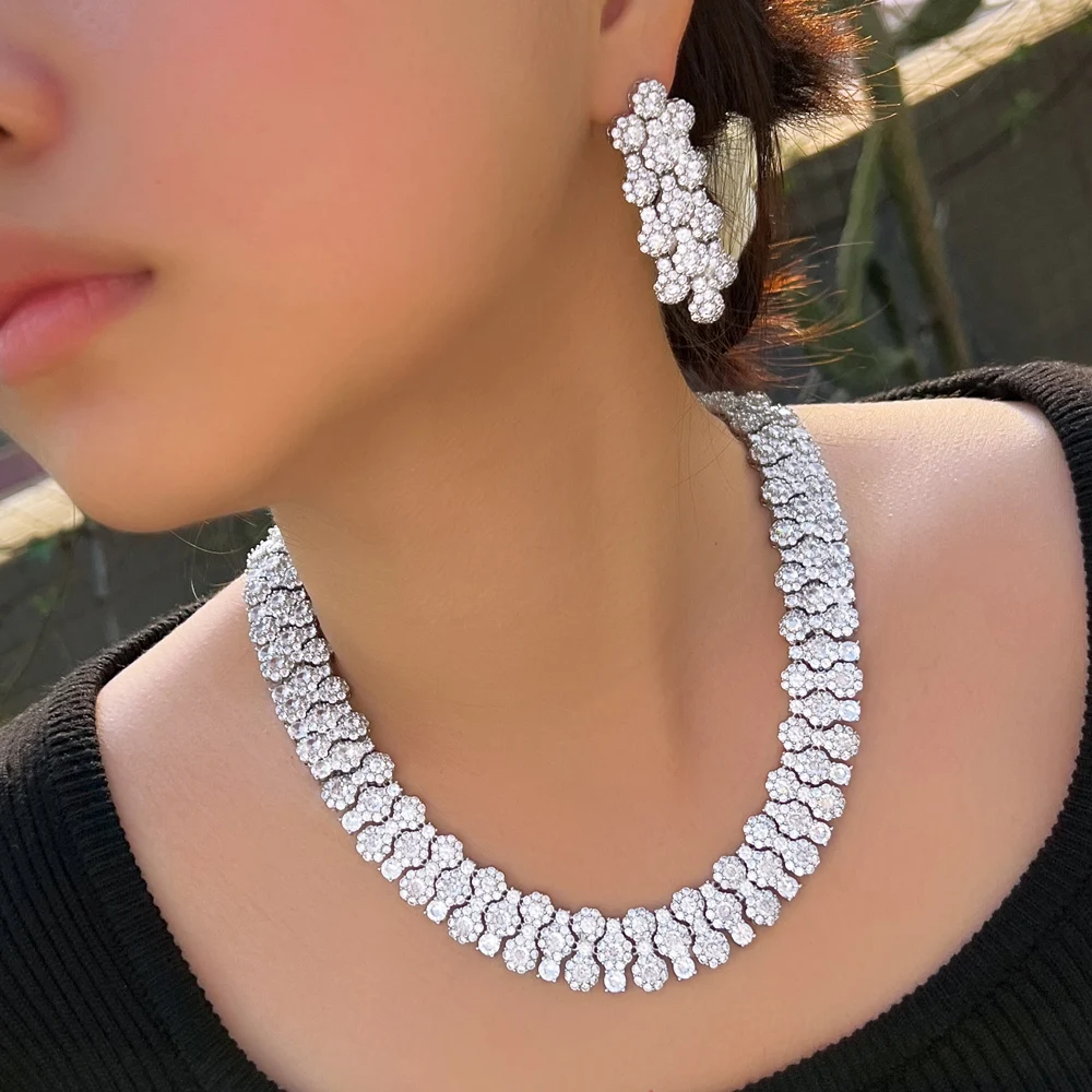 CWWZircons Glamorous Full Cubic Zirconia Pave Round Big Luxury Chunky Wedding Party Necklace Bridal Pageant Jewelry Sets T739