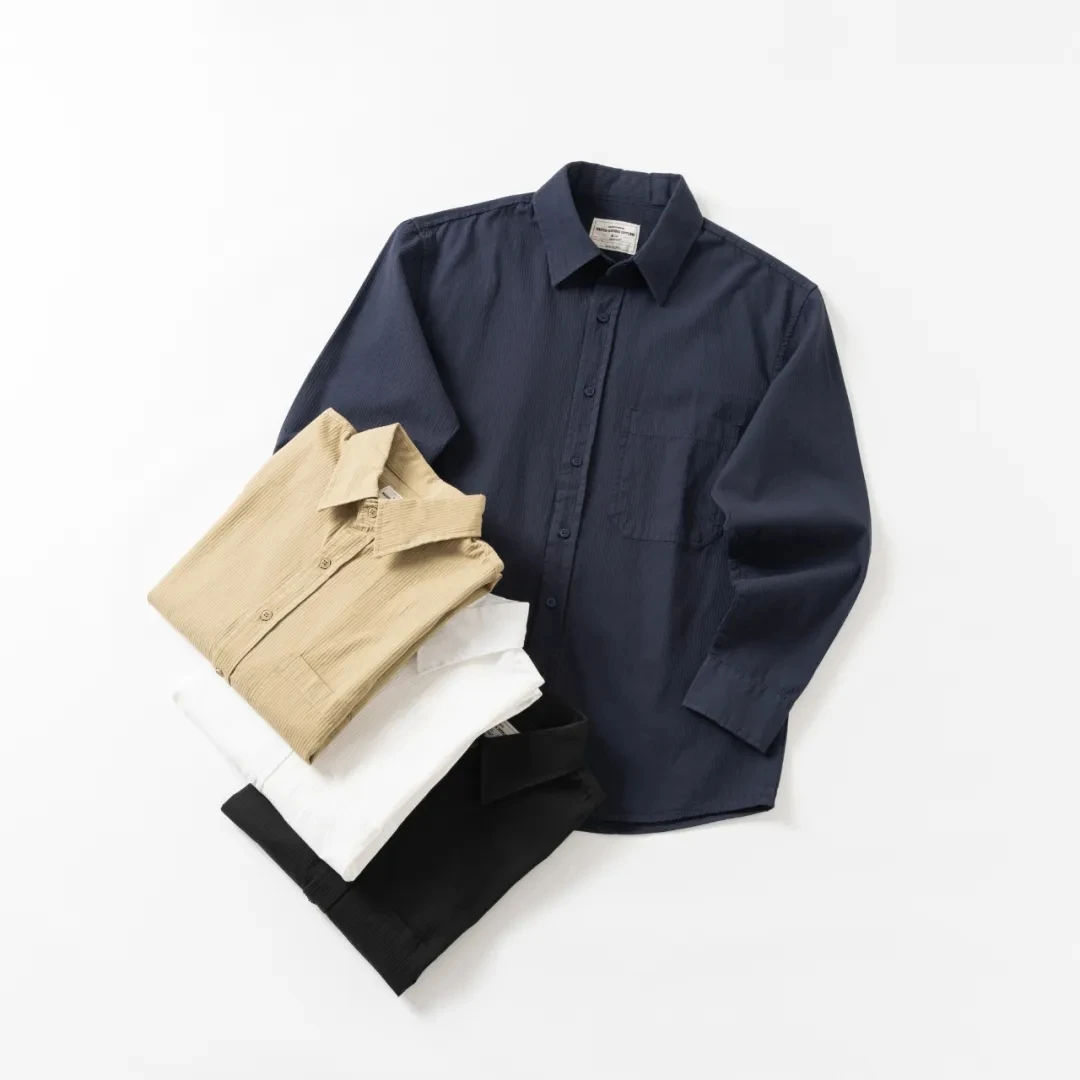 

Элегантная полосатая рубашка из чистого хлопка, мужская повседневная рубашка свободного кроя с длинными рукавами, дышащая, удобная, в винтажном стиле, для активного отдыха