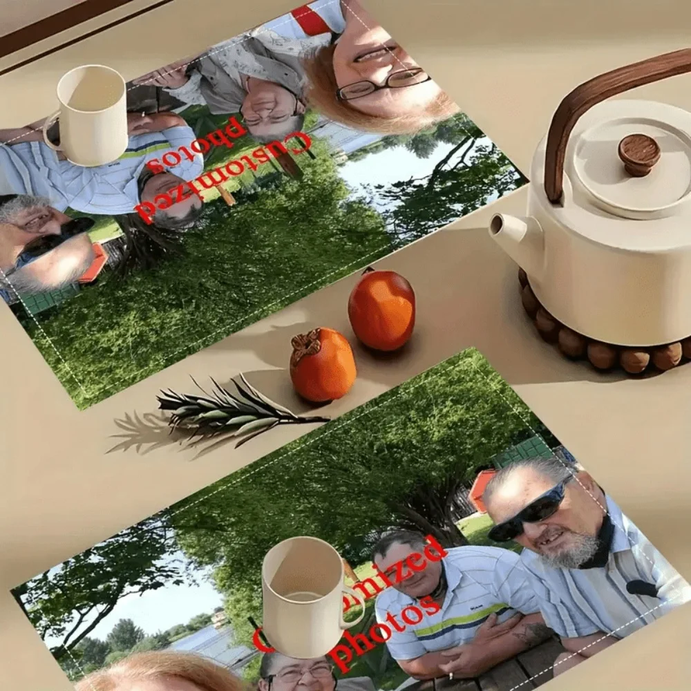 Customized Photo Linen Look Placemat Set 4/6Pcs Washable Heat Resistant Durable Personalized Table Mats 12x18In Gift for Family