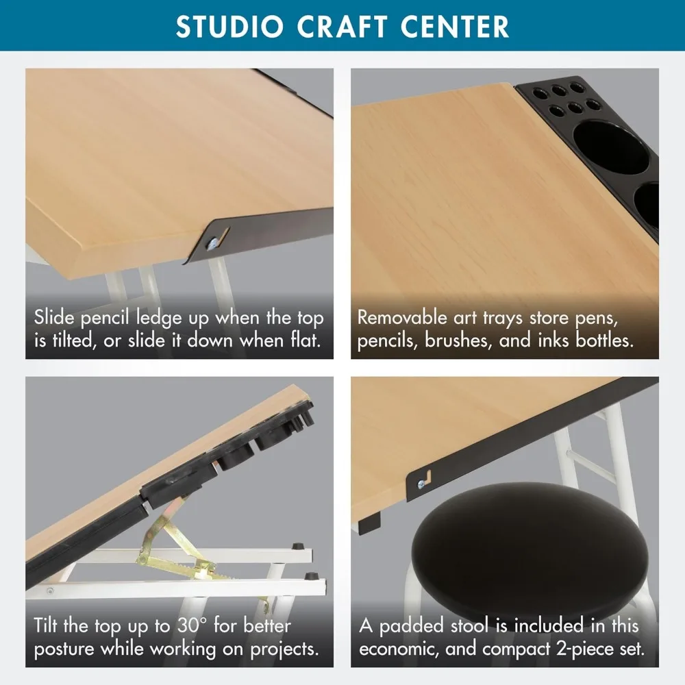 Crafting Table with White and Maple Finish, 34 Wide x 23.5 Deep x 37.5 High