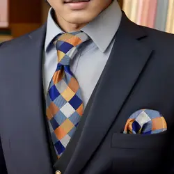 S17 Checked Multicolor Ties for Men Pocket Square Set Gift Party Necktie 63