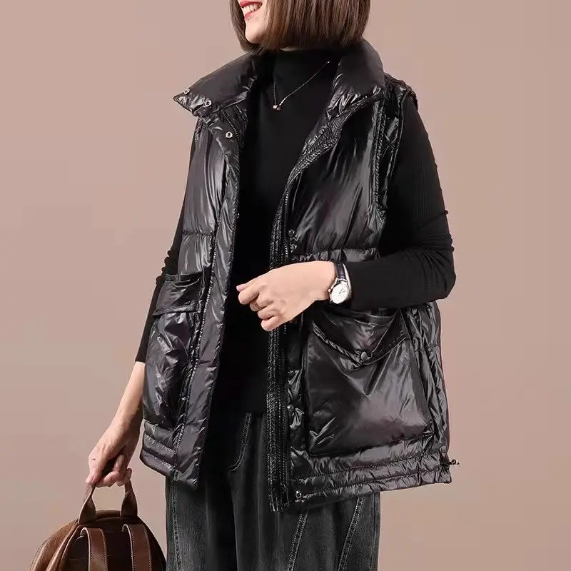 

Casual Large Pocket Down Cotton Vest Solid Color Korean Versatile Short Winter Coat Sleeveless Warm Waistcoat Top For Lady Z3668