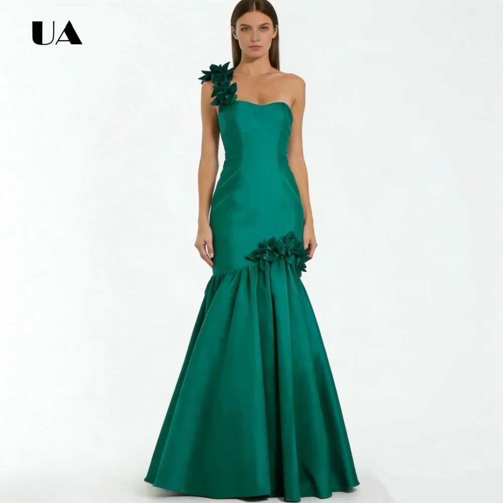

Classic Mermaid Prom Dress with One Shoulder, Solid Customized Evening Dress, Velvet Party Gown with 3D Floral Appliques