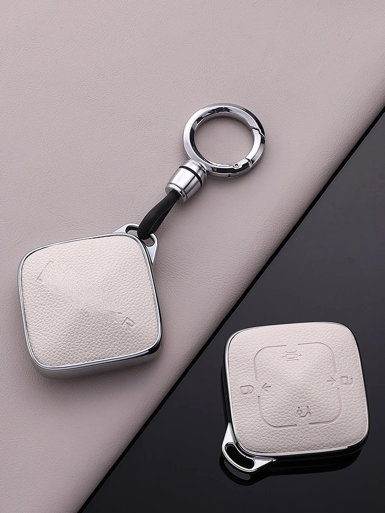 

White Leather + TPU Simple Style Car Remote Key Case Cover for Zeekr X 001 2021 2022 2023