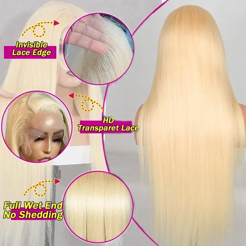 200 Density Straight Human Hair Wigs Blonde 613 Colored 13x6 Hd Lace Frontal Wig 30 40 Inch Brazilian Human Hair Wigs For Women