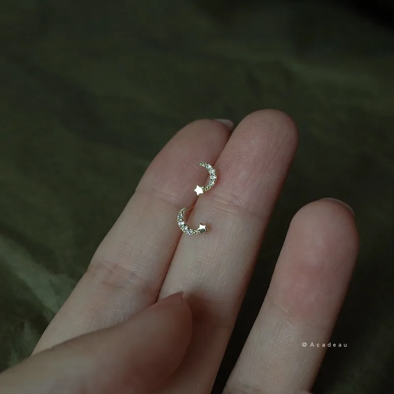 925 Sterling Silver Star and Moon Earrings for Women Girl Micro-set Zircon Small Earrings Korean Fashion Jewelry Party Gift