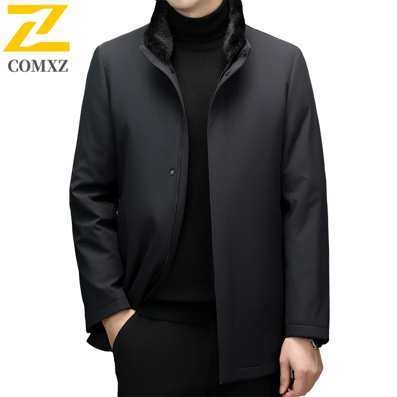 COMXZ Mens Down Jacket New Luxury Stand Collar Commute Office Lightweight Puffer Jacket Detachable Inner Layer Warm Winter Coat