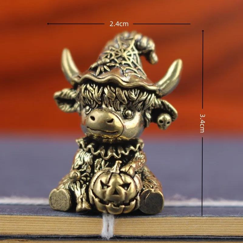 Vintage Messing Highland-Kuh-Figur Halloween Hexen-Zauberer-Statue Miniatur-Tierskulptur Multi-Stil Niedliche Desktop-Heimdekoration – Detail 12
