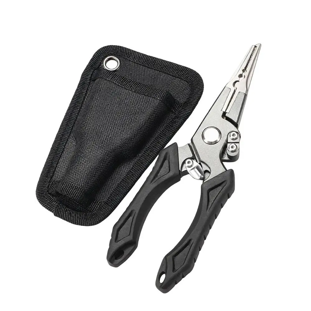 Aluminum Alloy Fishing Pliers Non-Slip Handles Long Nose Split Ring Pliers Lure Fishing Tools Built-In Line Cutter