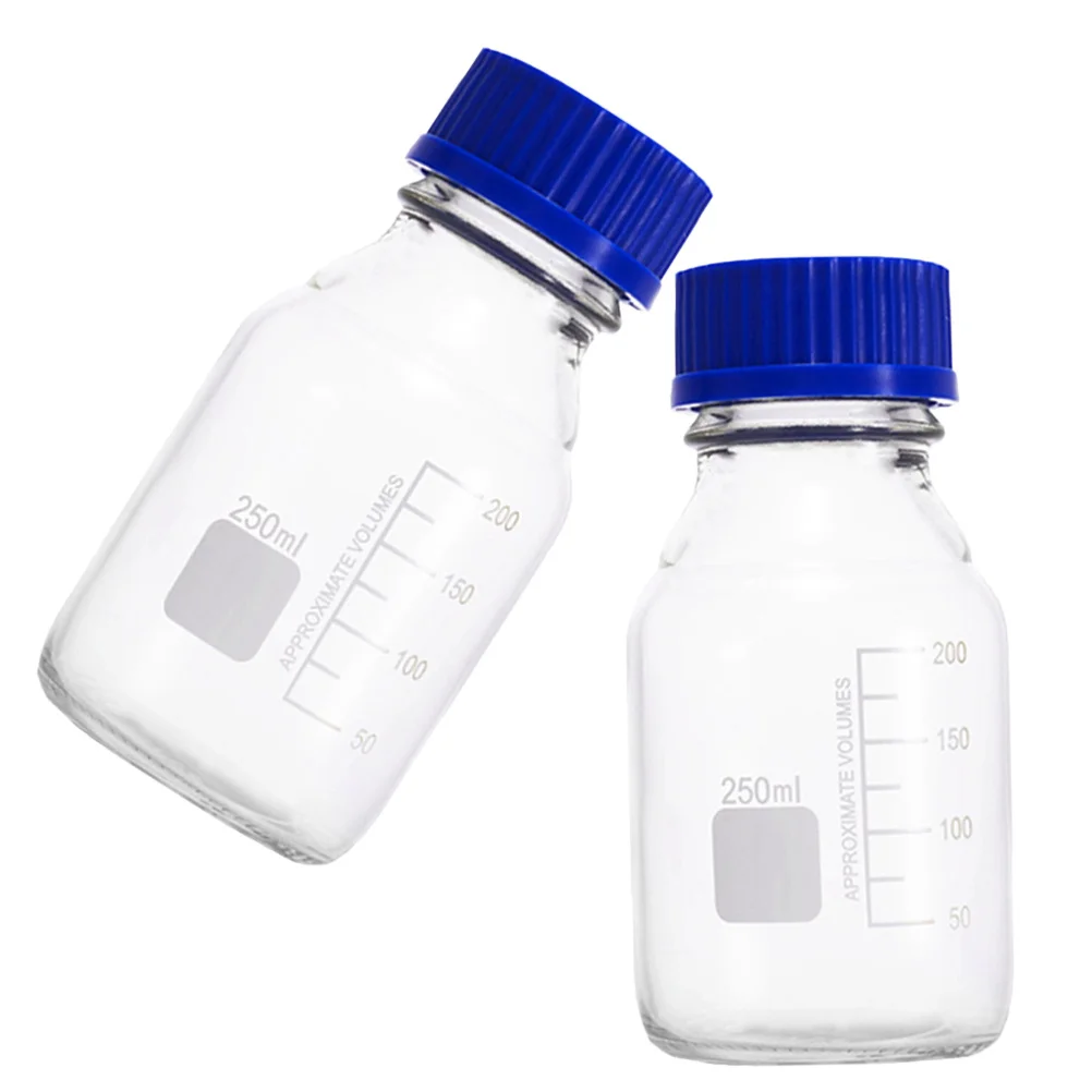 

2Pcs Reagent Bottles Glass Wide Mouth 250Ml Graduated Media Sample Bottles Lab Storage Glass Containers Leak Proof