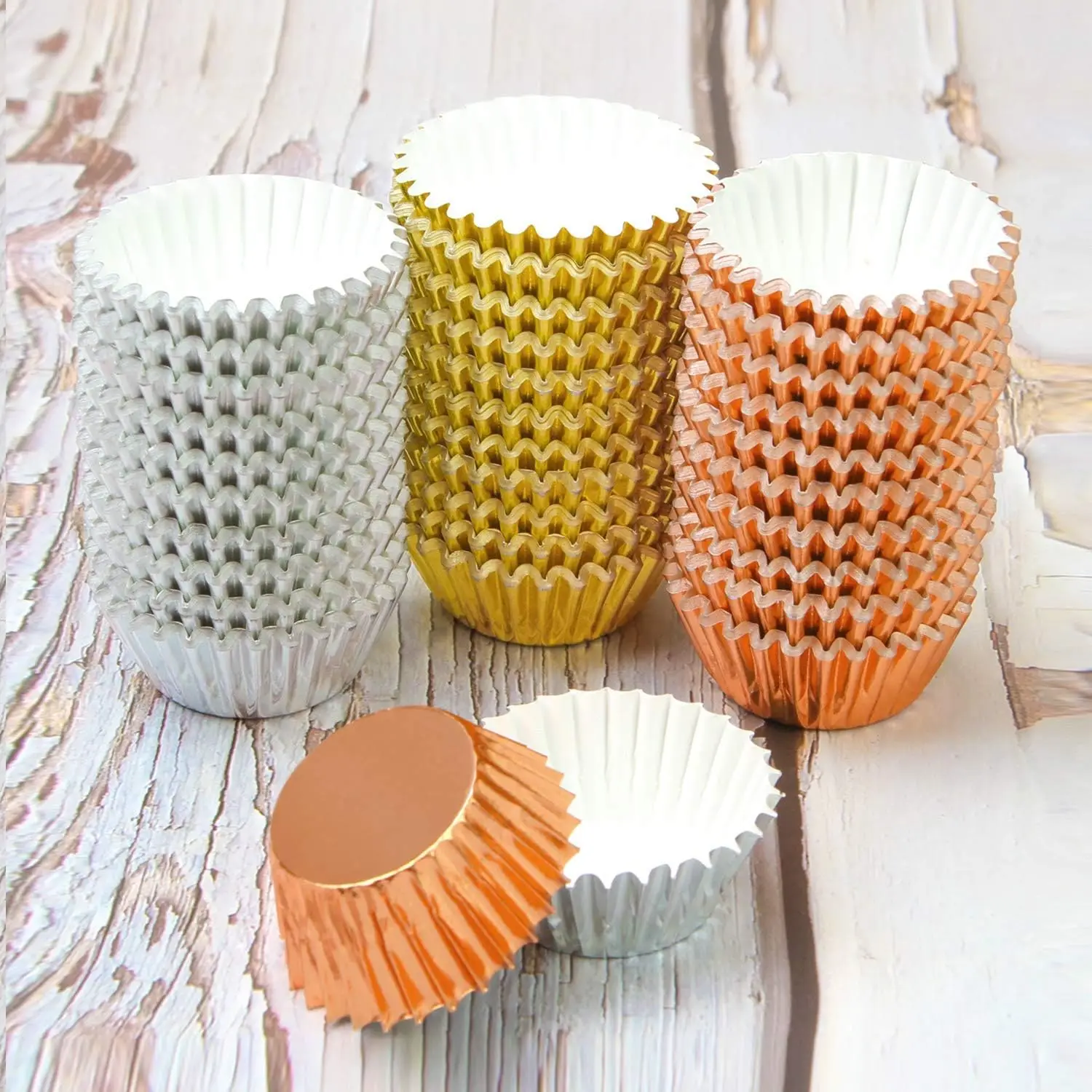 200pcs Cake Cupcake Liners Rose Gold Foil Paper Boxes Muffin Boxes Cupcake Stands Pastry Baking Paper Cup Trays Tools Party Supp