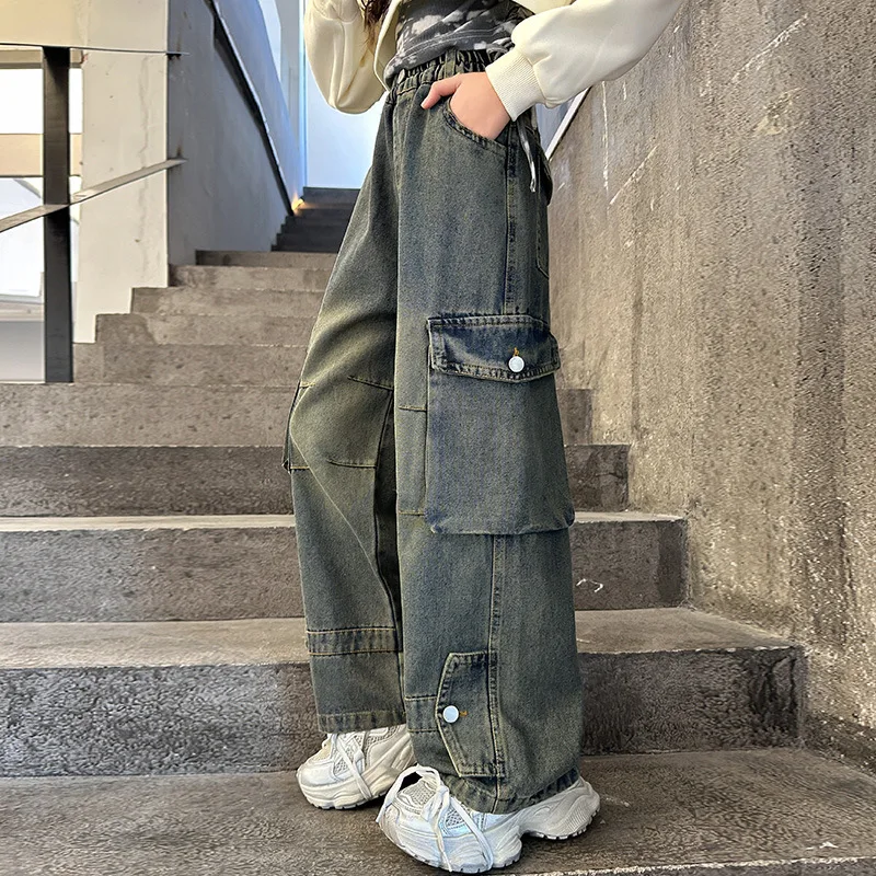 

Детская рабочая одежда Джинсовые брюки и толстовка Комплект из 2 предметов Джинсовый комплект для больших девочек на весну и осень Подходит для детей 7–14 лет для повседневной носки