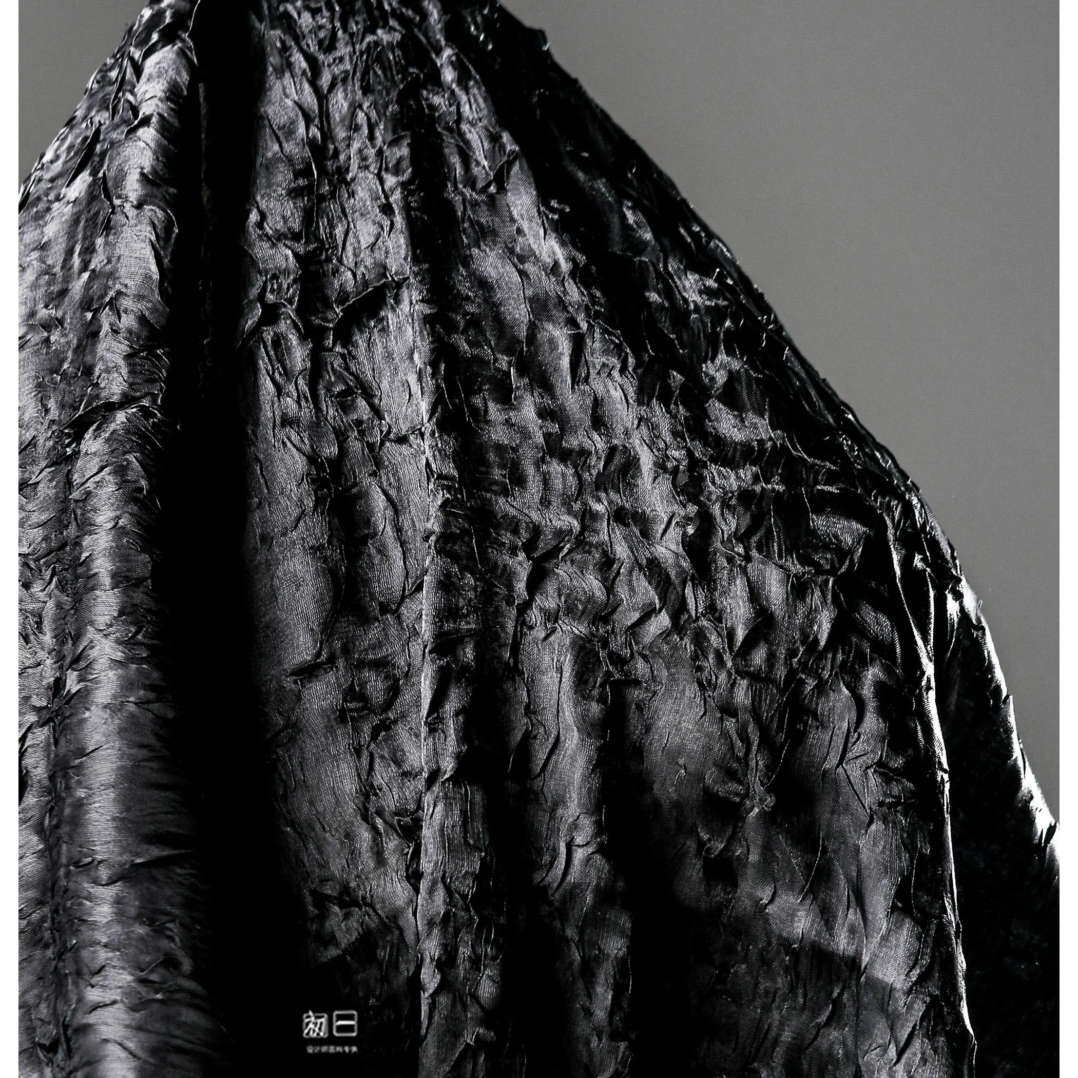Black Water Ripple Pressure Crepe Gauze Creative Irregular Texture Reflective Draped Dress Clothing Designer Fabric