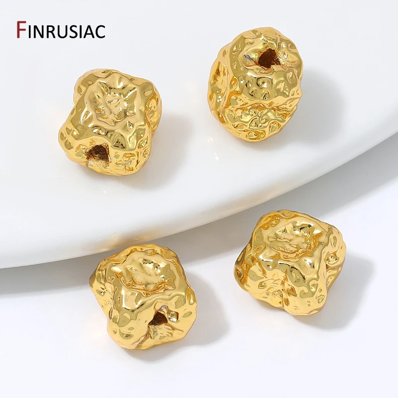 18k Gold Plated Brass Hammered Irregular Cube Spacer Beads Baroque Crinkled Textured Metal Beads For DIY Jewelry Making Findings