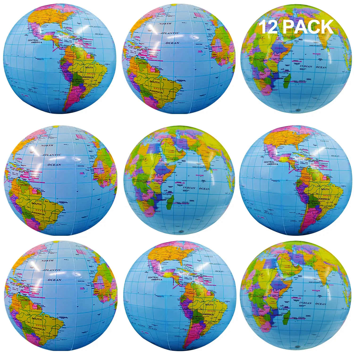 12Pcs Inflatable Beach Ball Bulk Jumbo 16