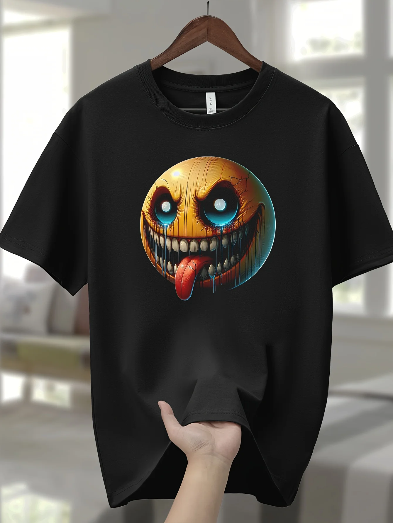 

Men's 100% Cotton Casual Sports Style T-Shirt with Cartoon Graphic Print, Breathable Crew Neck Short Sleeve Regular Fit