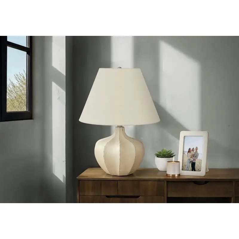 

Transitional 21" Table Lamp, Cream Resin Base, Ivory/Cream Shade