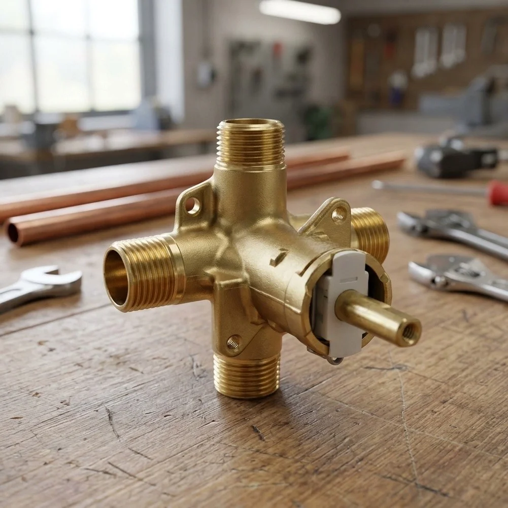 Shower Valve Constructed for Posi-Temp Compatibility with Four Standardized Connections and Proven Temperature Consistency
