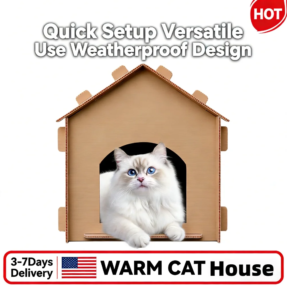 

Waterproof Warm Foldable Outside Cat House Insulated Collapsible Cat Shelter Four Season Pet House for Outdoor Stray Cats Home
