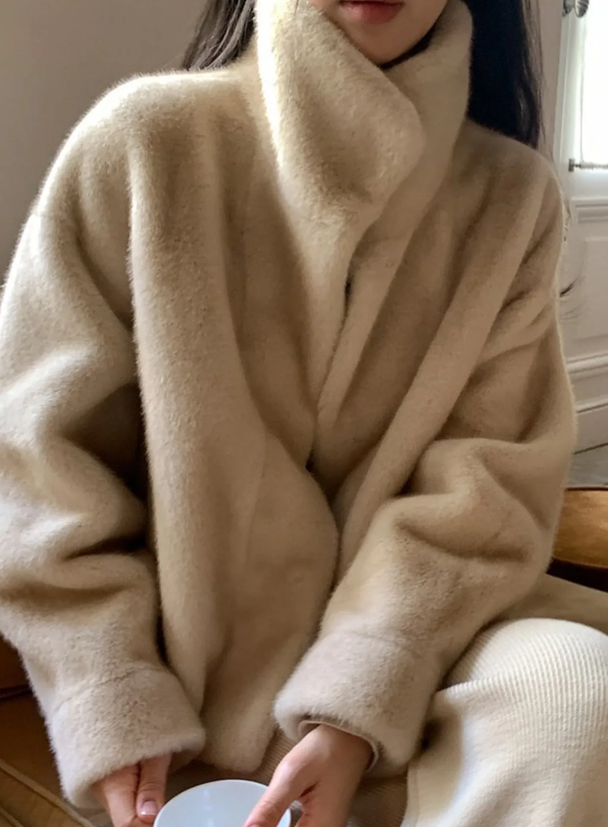 

2 цвета, осенне-зимняя шерстяная куртка, женская повседневная свободная куртка из искусственного меха в корейском стиле, теплое женское пальто с длинными рукавами (cs3389