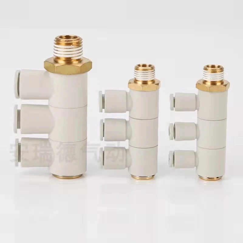 1PC One drag three thread single head 3 groups KQ2VT04 06-01 08-02S 10-04S trachea quick gas nozzle connector