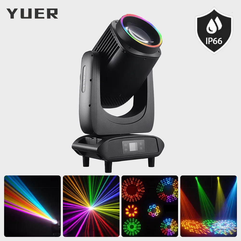 

Лампа 380 Вт, водонепроницаемый луч, движущаяся головная лампа с кольцом, 8 + 16 призмов, 13 гобофов, эффект радуги, DMX512 RDM для дискотеки DJ