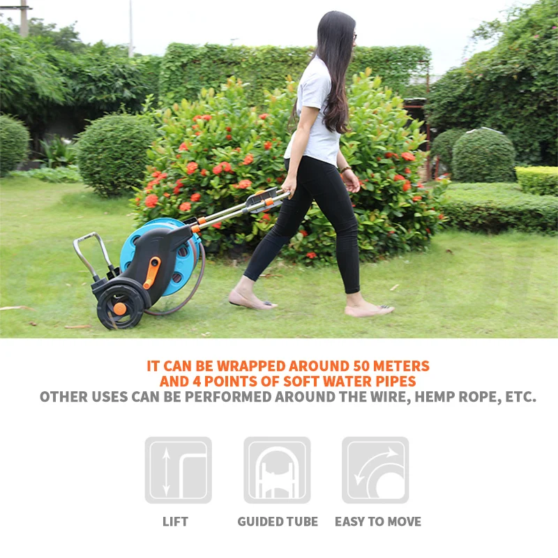 Portable Hand Pushed Water Pipe Truck  Hose Reel Cart Garden Water Hose Carts Mobile Tools with Wheels Outdoor Hose Reels