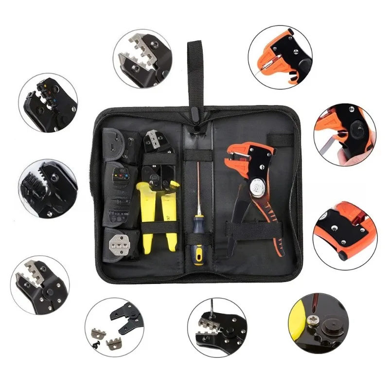 Tubular spring terminal crimping pliers set 4 in 1 die wiring stripping pliers