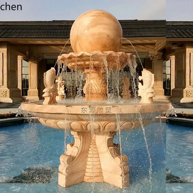 HYS  stone sculpture fountain flowing water feng shui ball marble fountain fish pond outdoor garden rockery water sculpture