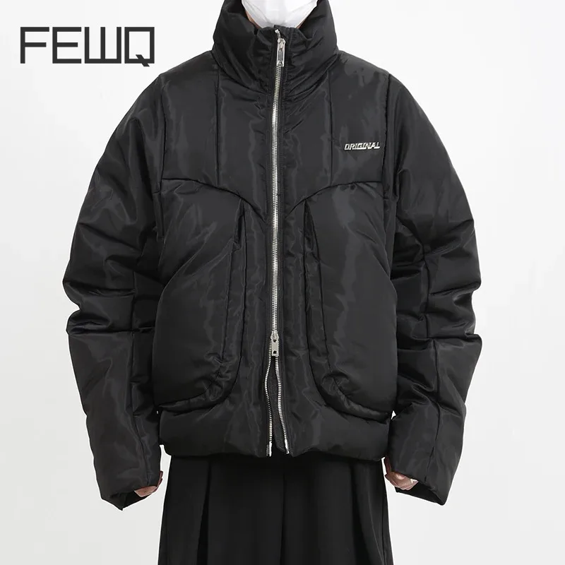 FEWQ Niche Deconstruction Design Short Cotton Jacket Metal Decoration Loose Parka Coat Long Sleeve Male Tops 24E5905