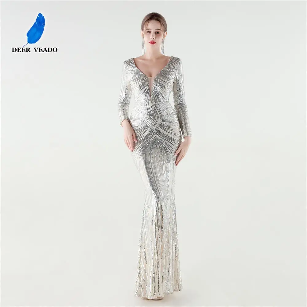 DEERVEADO 10 Colors Woman Elegant Mermaid Evening Dresses Long Sequins Wedding Party Dresses Formal Occasion Dress Prom Gowns