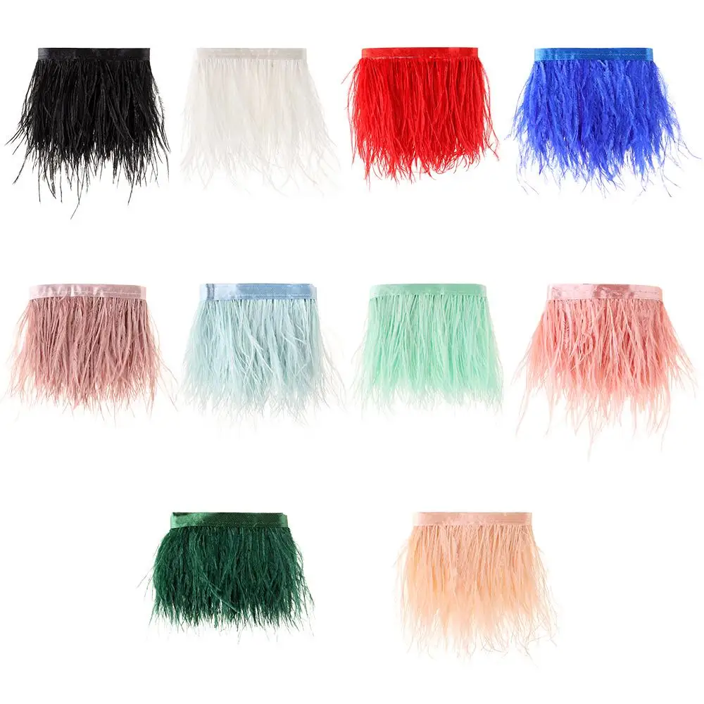 Women's Fashion Crafts Accessories DIY Wedding Dress 8-10 CM Wide 1 Meter Long Ostrich Feathers Trim Plumes Ribbon Selvage