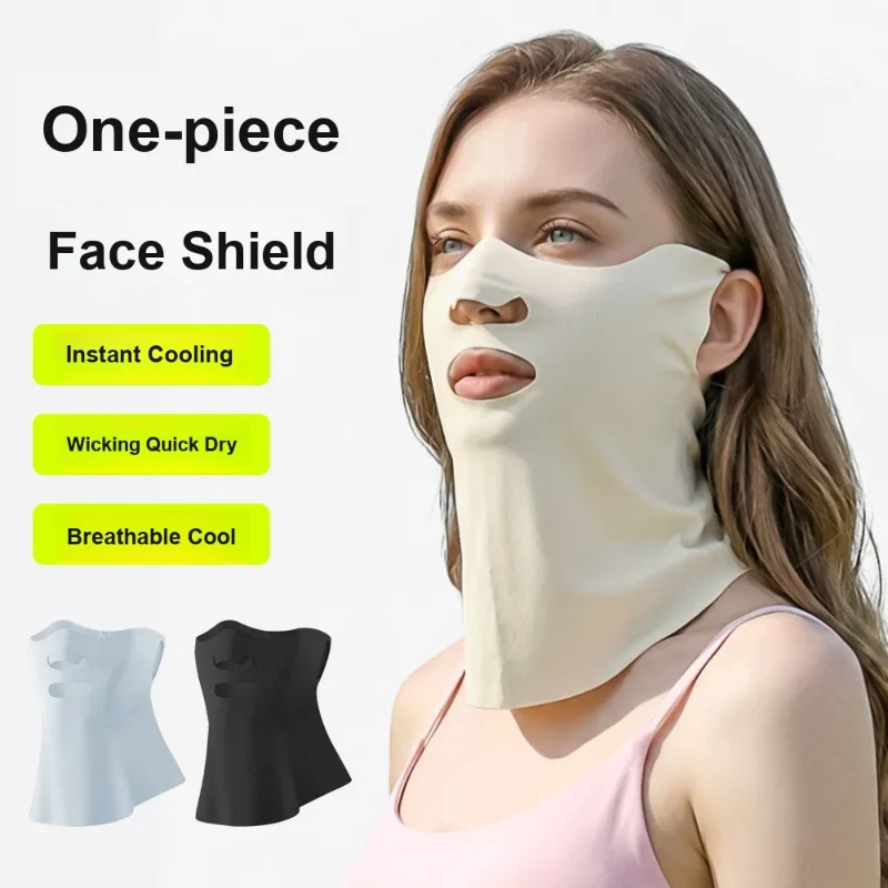 Sun Protection Face and Neck Mask Ice Silk Breathable Exposed Mouth Nose Ear Hook Design for Summer Driving Cycling Men Women