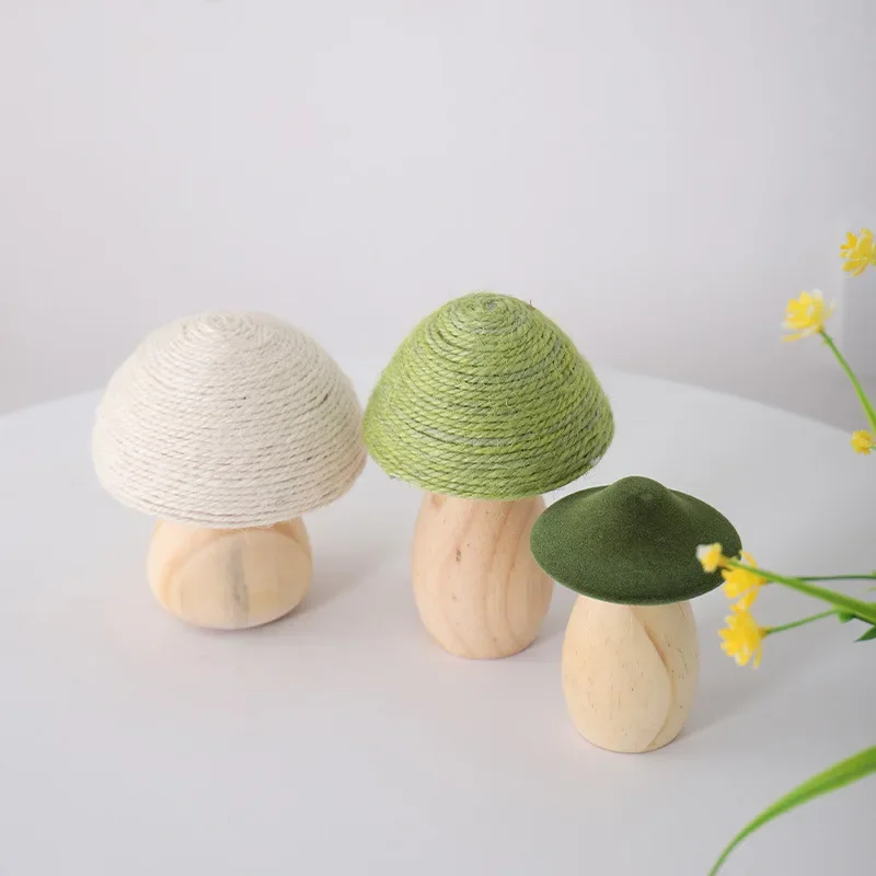 Wooden hemp rope creative small mushroom cute ornament desktop decoration home goods gifts for girlfriends high-end niche