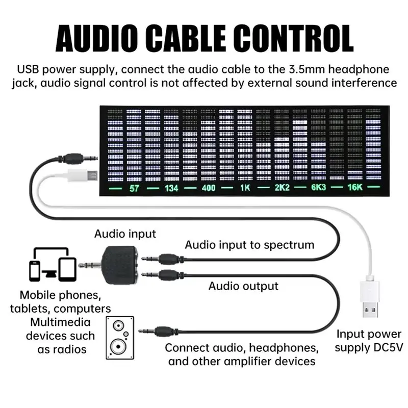 A25F-New Multi-Mode Voice Control Music Spectrum LED Pickup Rhythm Analyzer Light Display Audio Level Indicator VU Meter