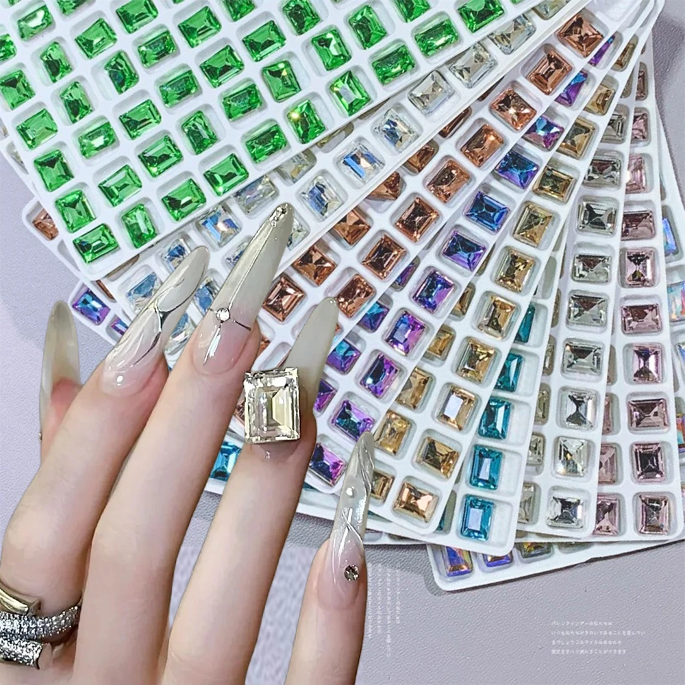 50 pz 6*8mm Lungo Rettangolo di Vetro Diamante Unghie artistiche Decor AB/Rosa/Trasparente Glitter Pointback Gemma Del Chiodo Strass Unghie artistiche gioielli FAI DA TE