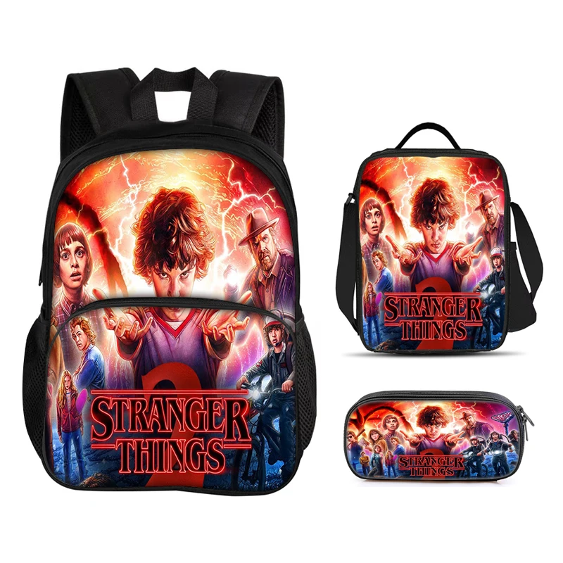 

Stranger Things 3 Pcs Set Cartoon School Student Backpack with Lunch Bags, Pencil Bags, School Bags Best Gift