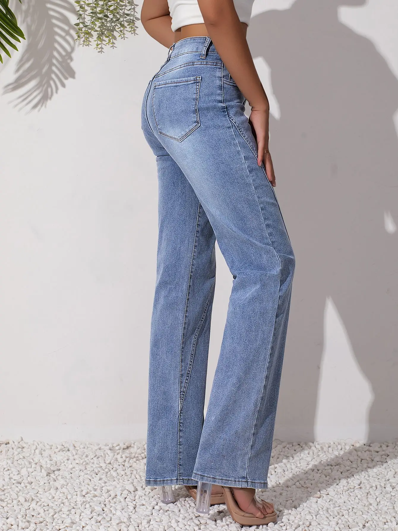 2025 Spring and Autumn New Women's Jeans Simple Elastic Fashion Loose Straight Pants Exquisite and Stylish Blue Pants